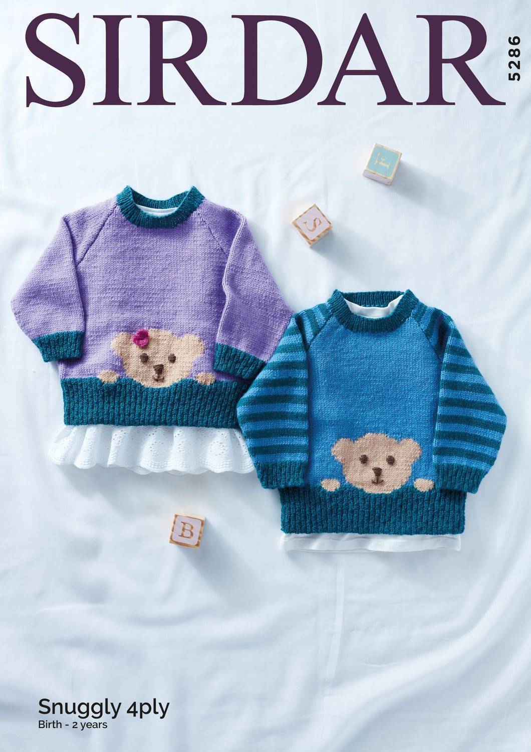 Knitting Pattern 5286 - Teddy Face Sweaters in Snuggly 4 Ply