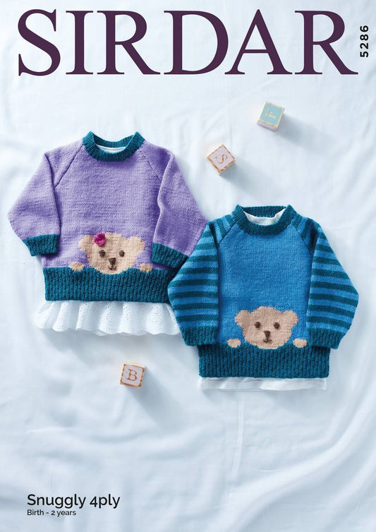 Knitting Pattern 5286 - Teddy Face Sweaters in Snuggly 4 Ply
