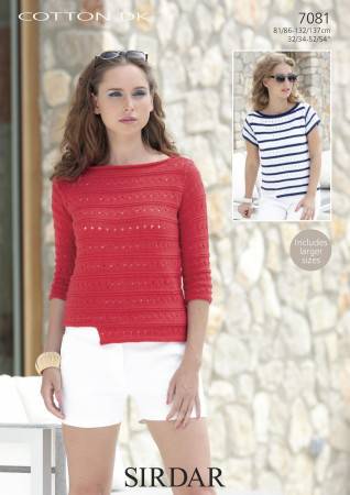 Knitting Pattern 7081 - Boat Necked Tops in Cotton DK