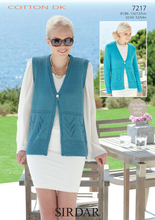 Knitting Pattern 7217 - Cardigan & Waistcoat in Cotton DK