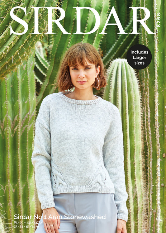 Knitting Pattern 8268 - SWEATER IN SIRDAR NO 1 STONEWASHED ARAN