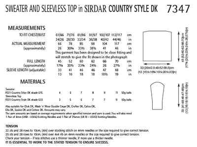 Knitting Pattern 7347 - Sweater & Sleeveless Top in Country Style DK