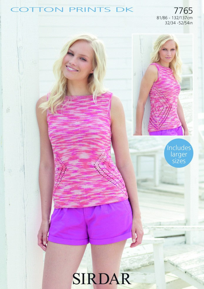 Knitting Pattern 7765 - Sleeveless Top in Cotton Prints DK