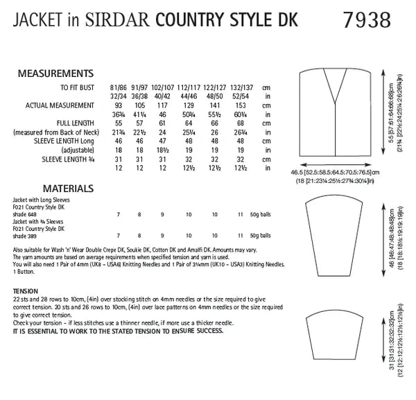 Knitting Pattern 7938 - Cardigan/Jacket in Country Style DK