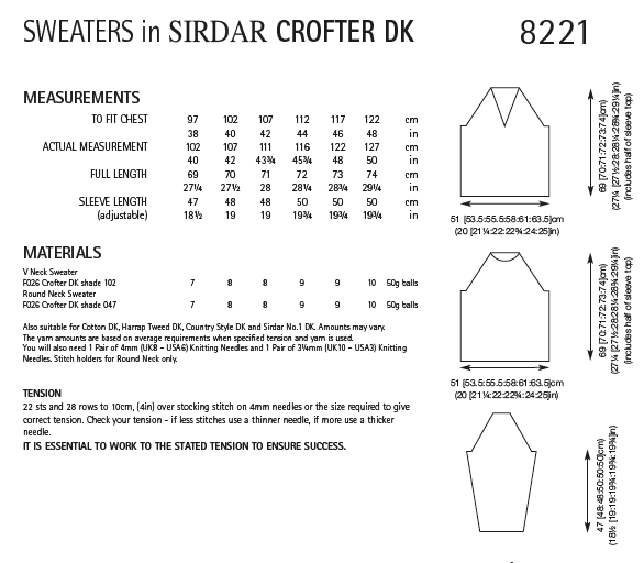 Knitting Pattern 8221 - Sweaters in Crofter DK