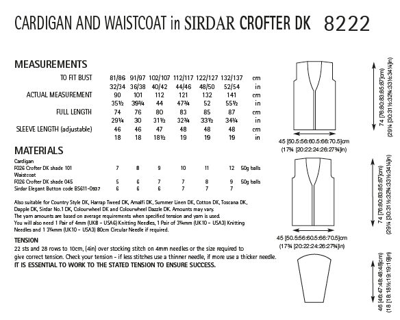 Knitting Pattern 8222 - Cardigan & Waistcoat in Crofter DK