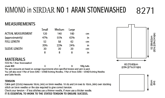 Knitting Pattern 8271 - Kimono Style Jacket in Sirdar No.1 Aran Stonewashed