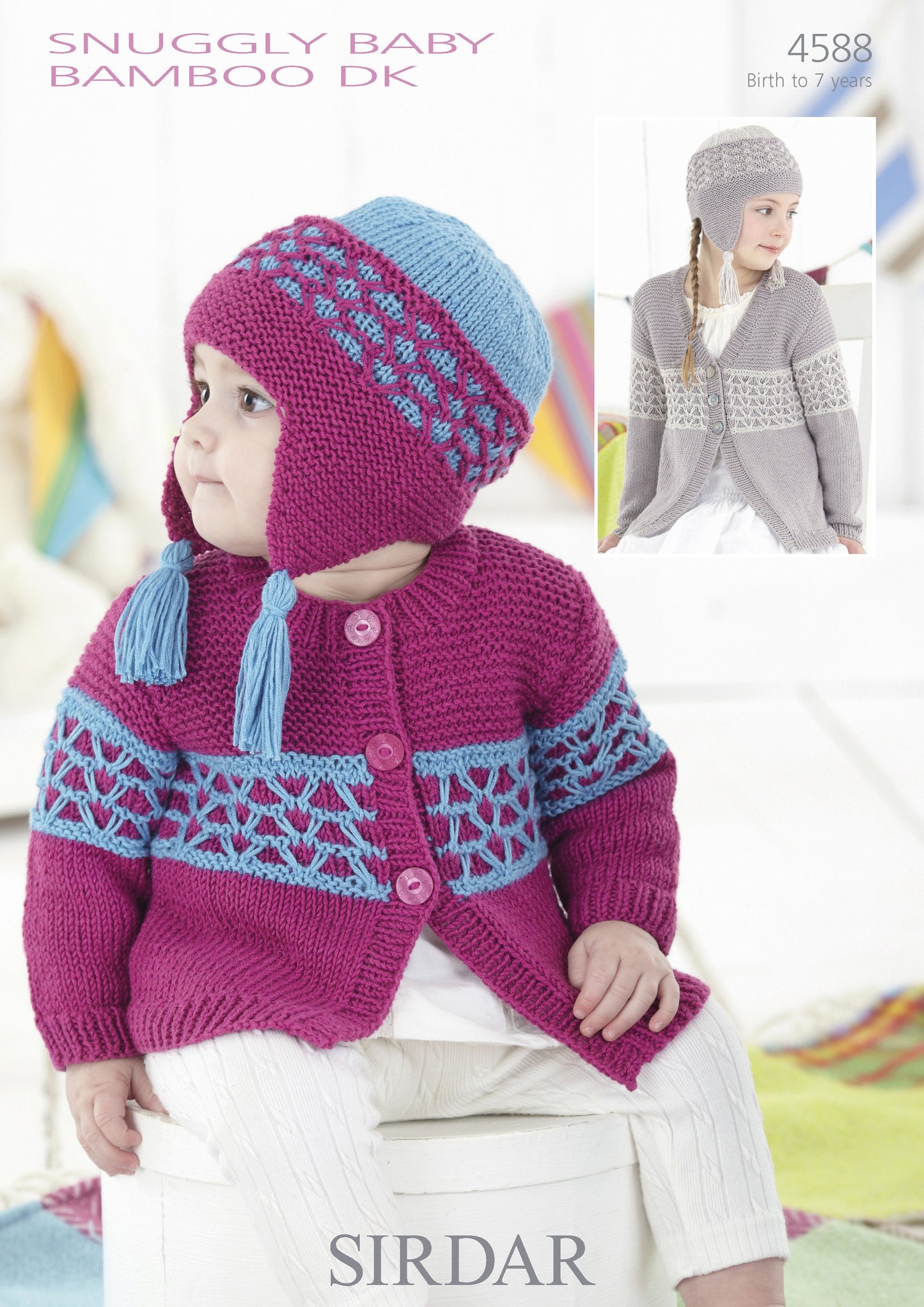 Knitting Pattern 4588 - Cardigans & Helmet in Snuggly Baby Bamboo DK