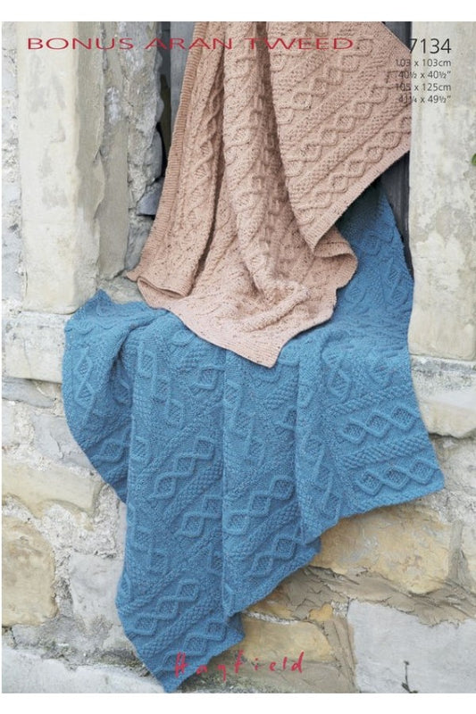 Knitting Pattern 7134 - Blankets in Bonus Aran Tweed