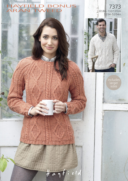Knitting Pattern 7373 - Sweaters in Bonus Aran Tweed