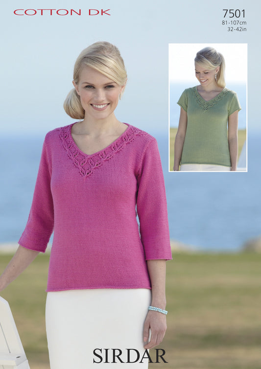 Knitting Pattern 7501 - Sweaters in Cotton DK