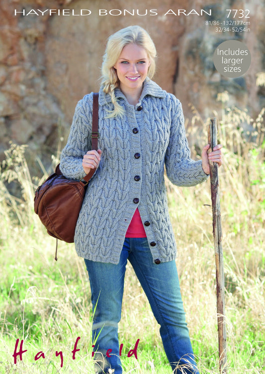 Knitting Pattern 7732 - Jacket/Cardigan in Bonus Aran