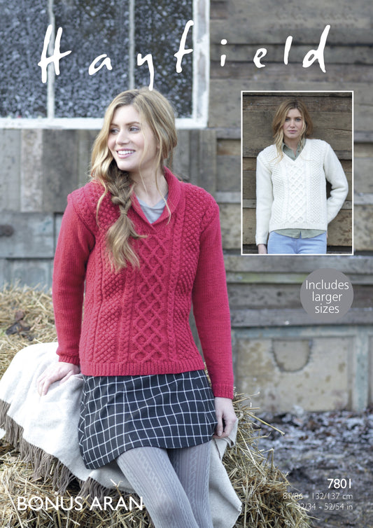 Knitting Pattern 7801 - Sweaters in Bonus Aran