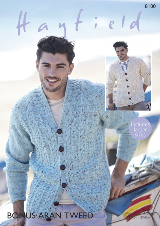 Knitting Pattern 8100 - Cardigans in Bonus Aran Tweed