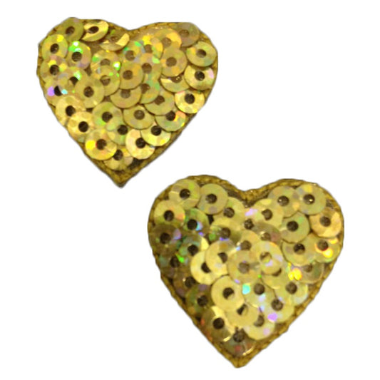 IRON ON MOTIF - 2 x Gold Sequin Hearts