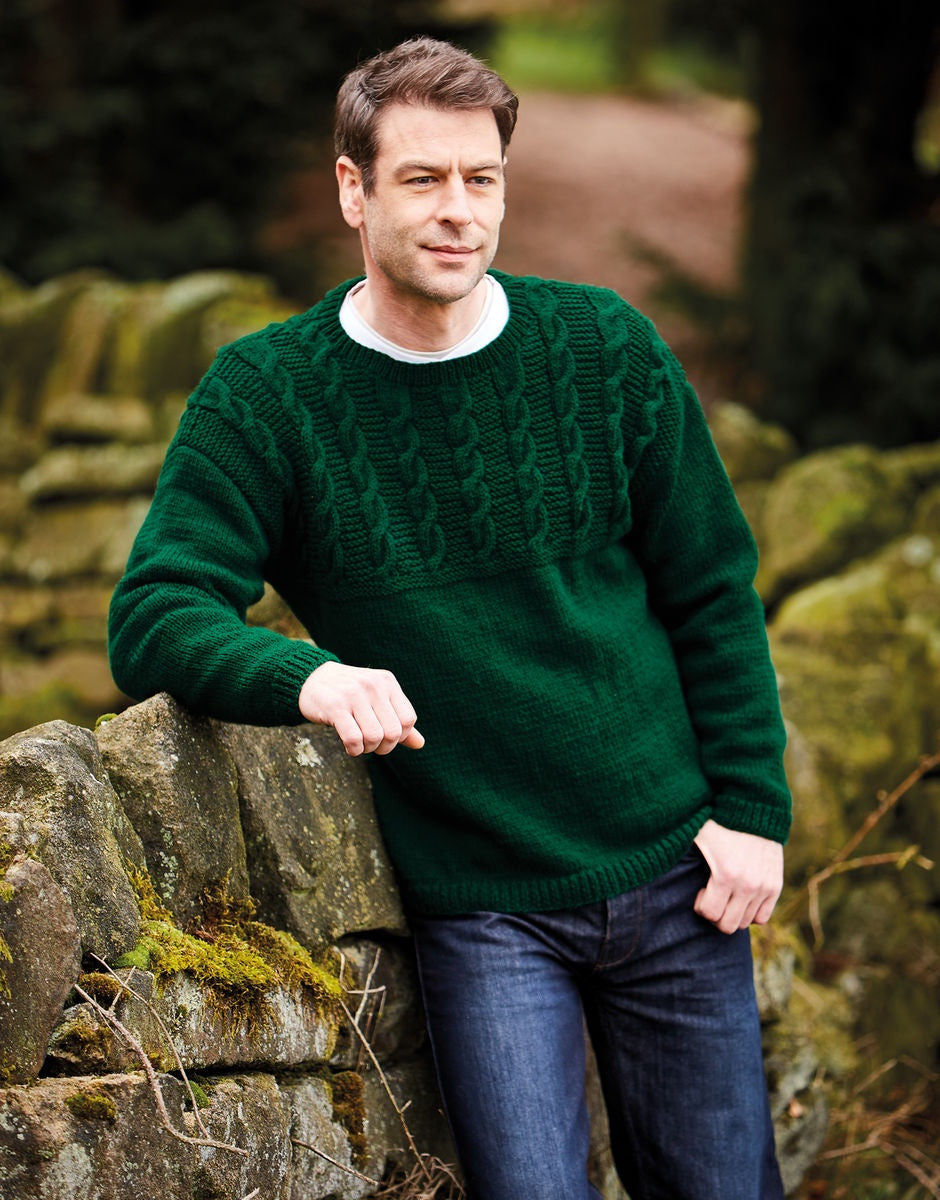 Knitting Pattern 10077 - MAN'S SWEATER IN BONUS ARAN