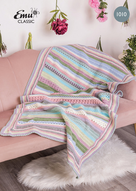 Knitting Pattern 1010 - Forget-Me-Not Crochet Blanket In Emu Classic DK