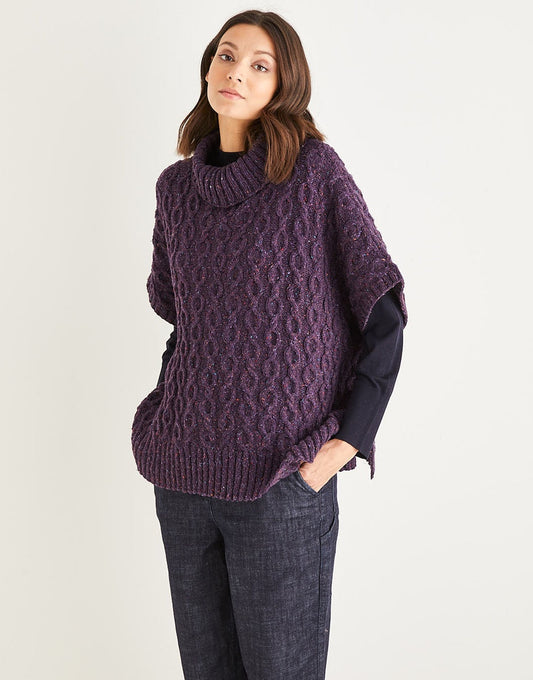 Knitting Pattern 10148 - WOMEN’S CABLED ROLL NECK PONCHO IN SIRDAR HAWORTH TWEED