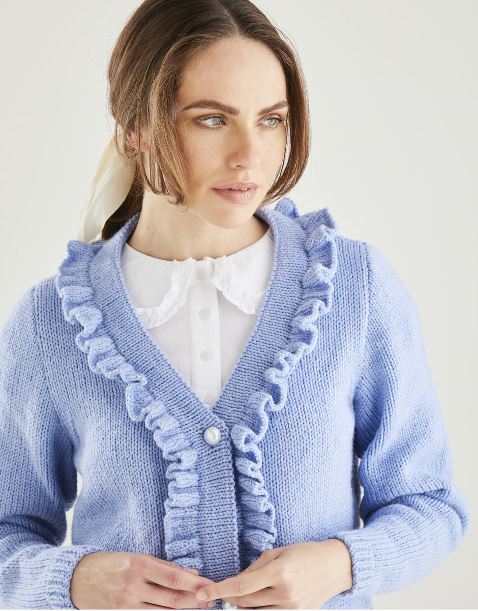 PDF - Knitting Pattern 10611 - CROPPED RUFFLE CARDIGAN IN HAYFIELD BONUS ARAN