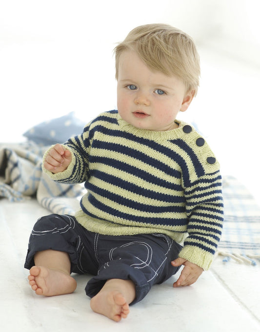Knitting Pattern 1811 - BABY PLAIN & STRIPED SWEATERS IN SNUGGLY DK
