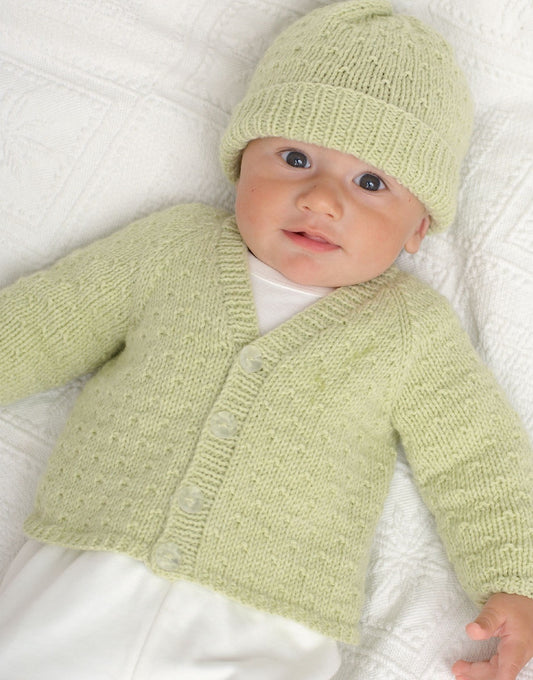 Knitting Pattern 1815 - CARDIGAN, HATS, MITTENS & BOOTIES IN SNUGGLY DK