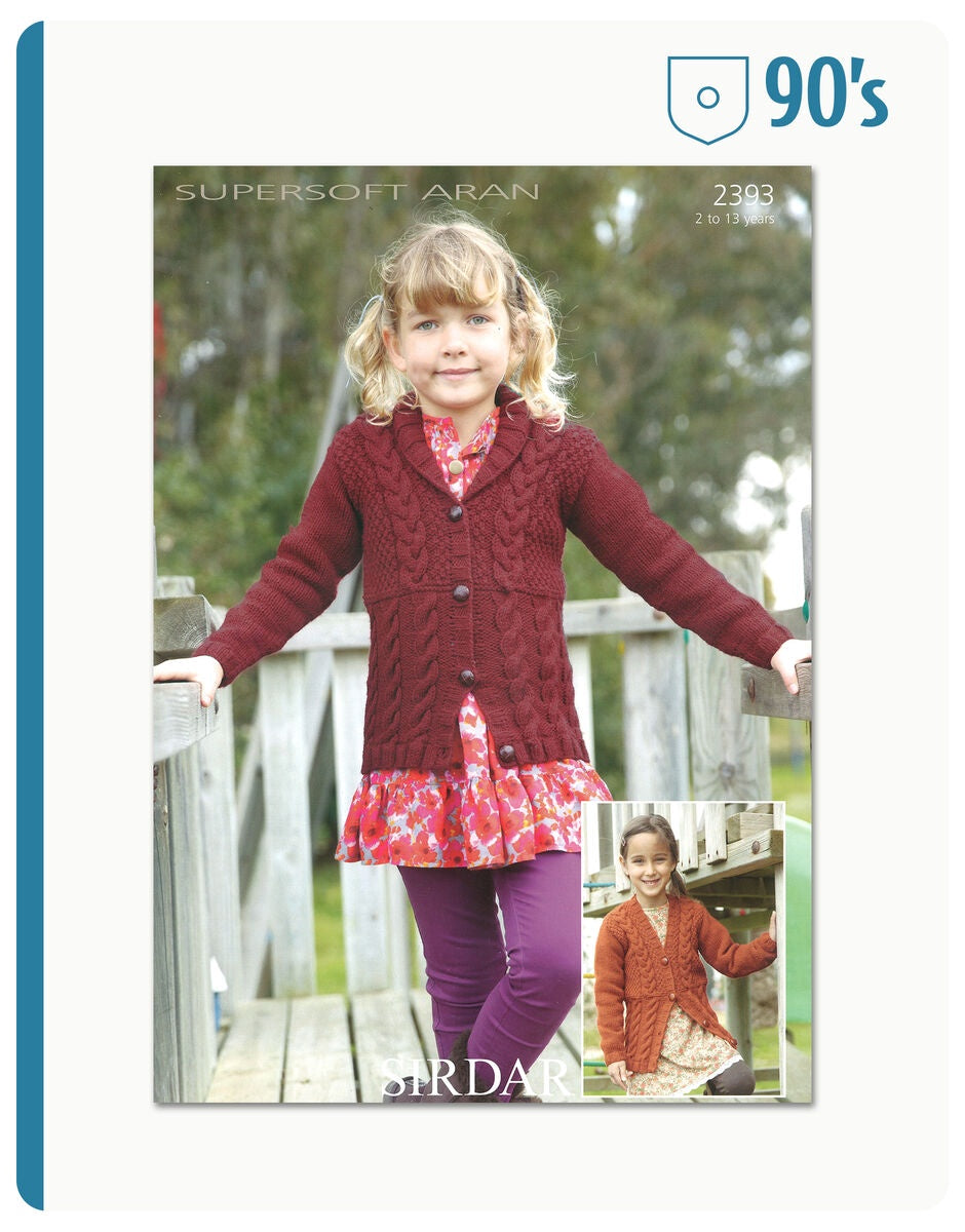 Knitting Pattern 2393 -  90'S CHILDREN'S CARDIGAN IN SUPERSOFT ARAN