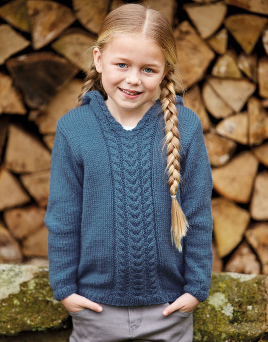 Knitting Pattern 2509 - GIRL'S PIXIE HOOD SWEATER IN BONUS ARAN