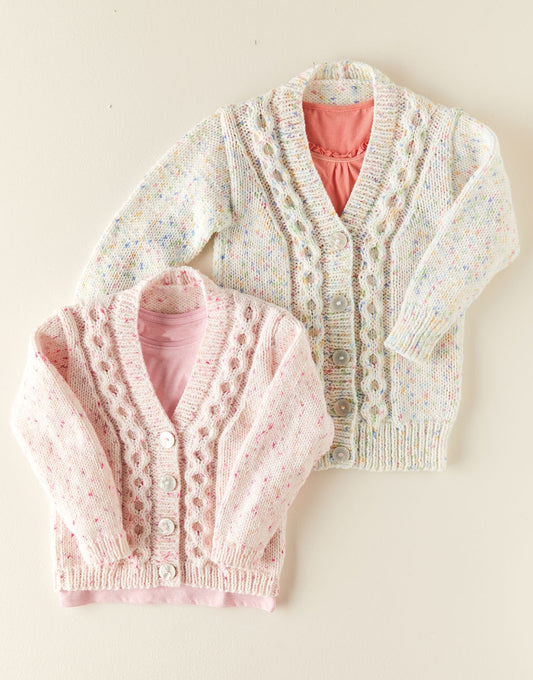 Knitting Pattern 2525 - V-NECK CARDIGAN IN SNUGGLY SUPERSOFT RAINBOW DROPS ARAN