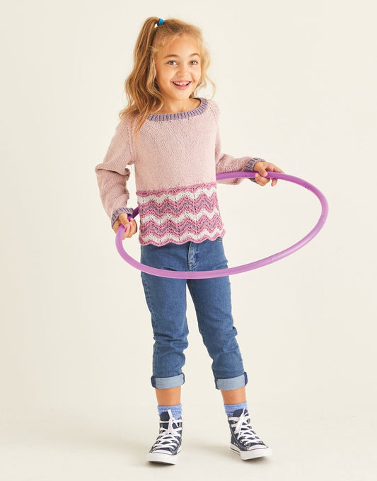 Knitting Pattern 2538 - KIDS ZIGZAG LACE CROP SWEATER IN SNUGGLY REPLAY DK