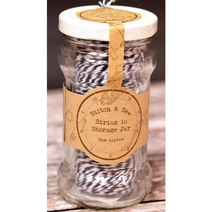 BLACK  & WHITE BAKERS TWINE IN A DISPENCING JAR  30m