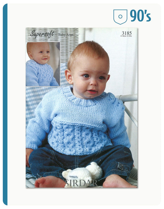 Knitting Pattern 3185 - 90'S BABY SWEATER OR TOP IN SUPERSOFT BABY ARAN