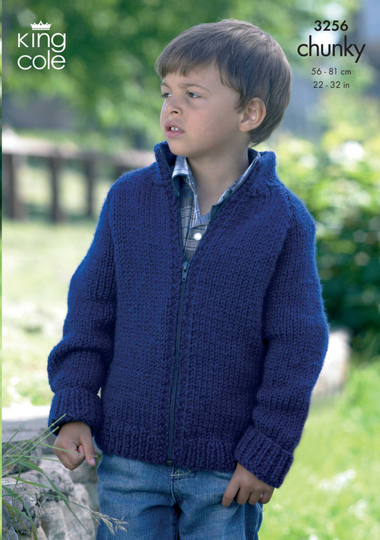 Knitting Pattern 3256 - Childrens Cardigans Knitted in Big Value Chunky