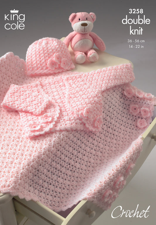 Crochet Pattern 3258 - Bolero, Hat and Pram Blanket Crocheted in Comfort DK