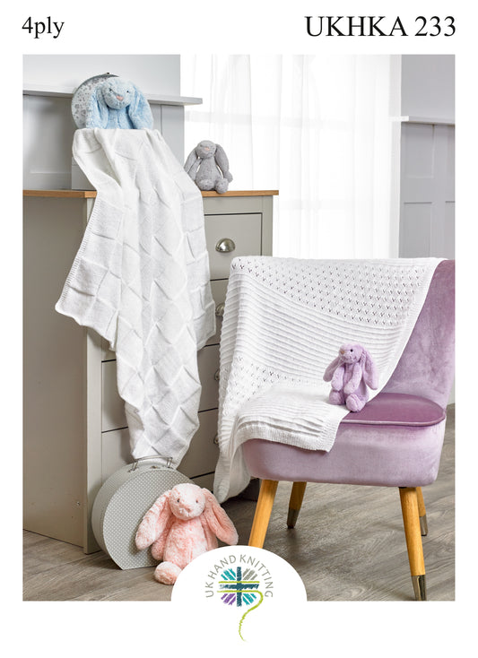 KNITTING PATTERN - UKHKA/233 - Baby Blankets in 4 Ply