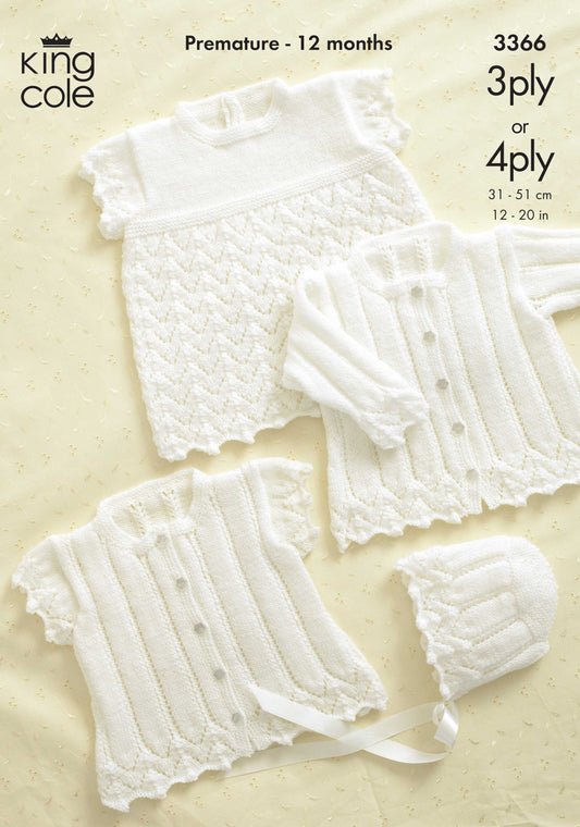 Knitting Pattern 3366 - Cardigans, Bonnet and Angel Top Knitted in Comfort 3Ply/4Ply
