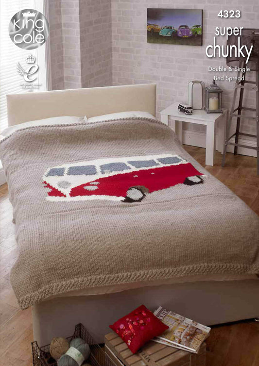 Knitting Pattern 4323 - Camper Van Bed Throws Knitted with Big Value Super Chunky