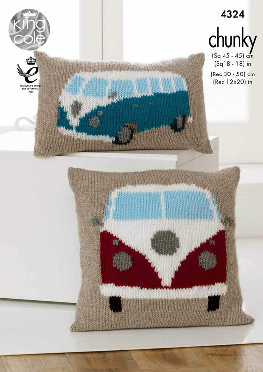 Knitting Pattern 4324 - Camper Van Cushions Knitted with Big Value Chunky