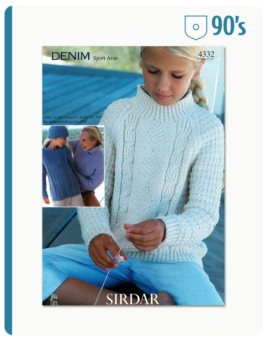 Knitting Pattern 4332 - 90'S FAMILY SWEATER OR TOP IN DENIM SPORT ARAN