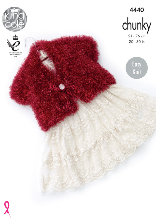 Knitting Pattern 4440 -Child’s  V & Round Neck Cardigans Knitted with Tinsel Chunky
