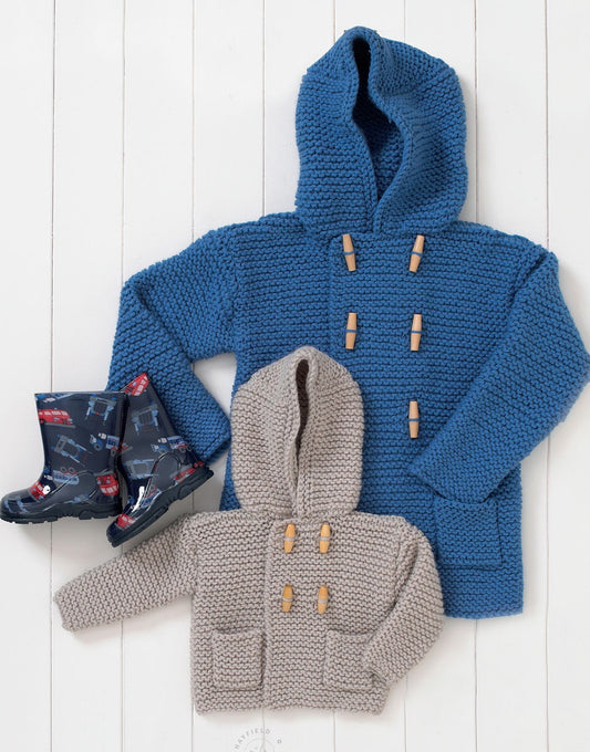 Knitting Pattern 4486 - CHILDREN'S HOODED DUFFLE COAT IN HAYFIELD BABY CHUNKY