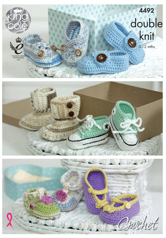 Crochet Pattern 4492 - Crocheted Baby Shoes Knitted with Cherish DK/Cherished DK