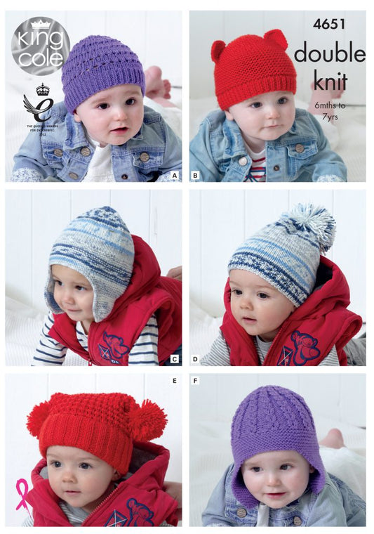 Knitting Pattern 4651 - Children’s Hats Knitted with Cherished DK