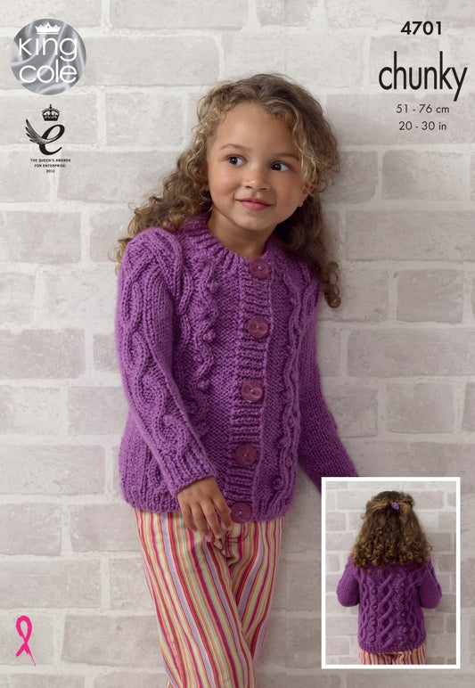 Knitting Pattern 4701 - Child’s Top and Cardigan Knitted with Big Value Chunky