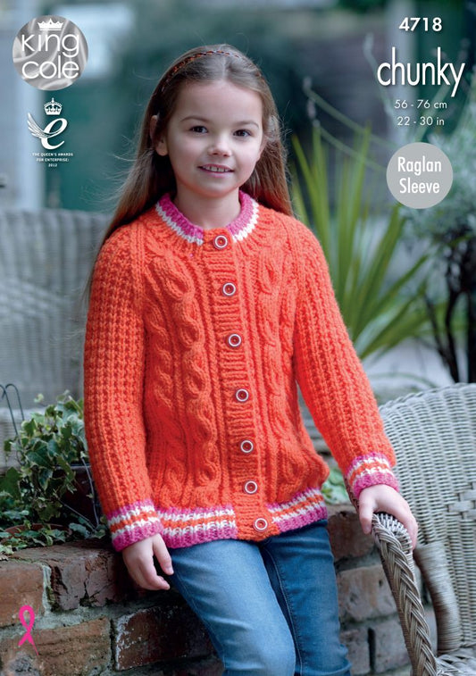 Knitting Pattern 4718 - Child’s Sweater & Cardigan knitted with Comfort Chunky