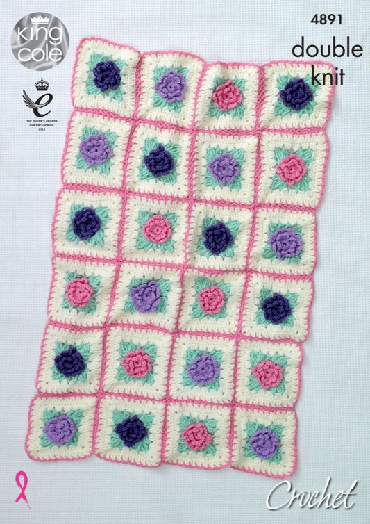 Crochet Pattern 4891 - Floral Motif Blankets Crocheted with Cherished DK