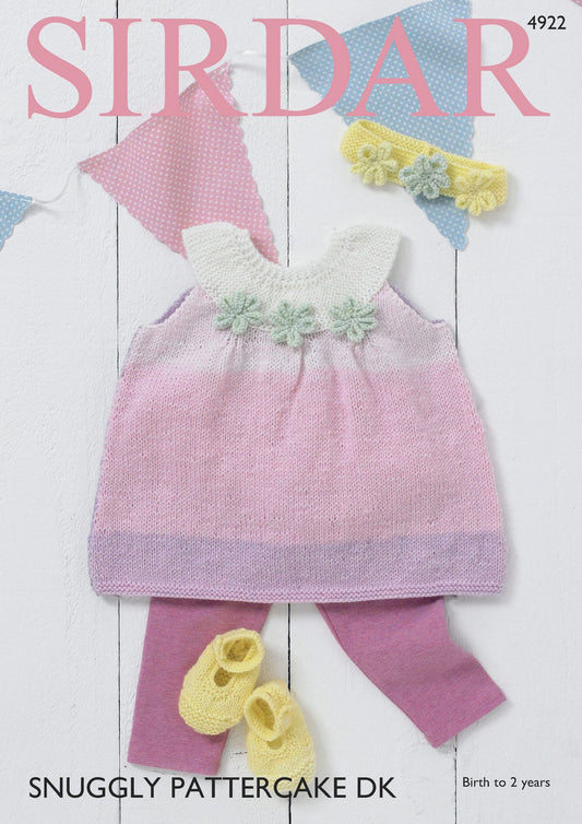 Knitting Pattern 4922 - Pinafore Dress, Shoes & Headband in Snuggly Pattercake DK