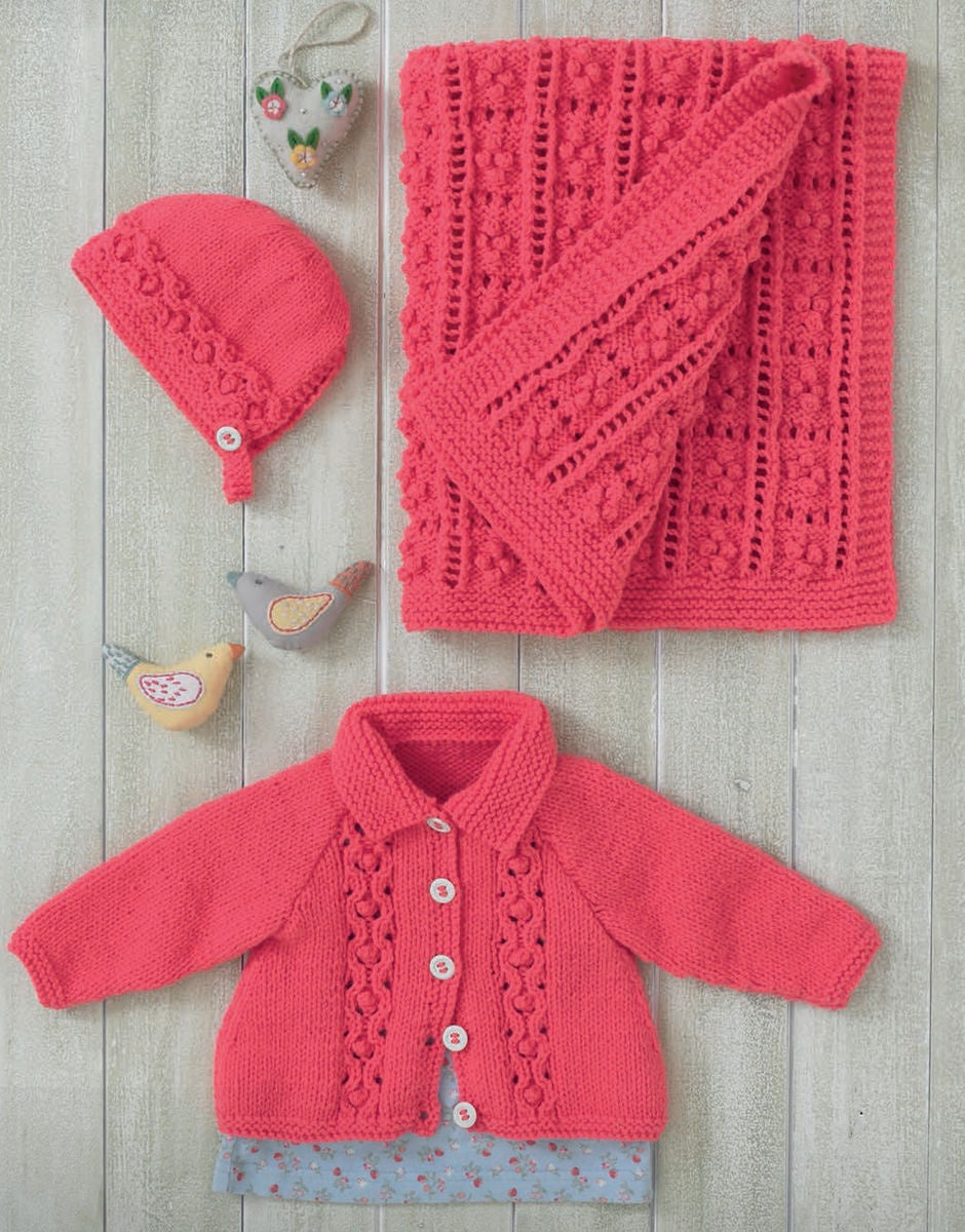 knitting Pattern 5165 - BABY JACKET, BONNET & BLANKET IN SNUGGLY SUPERSOFT ARAN