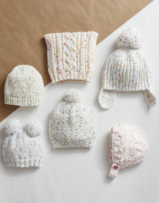 Knitting Pattern 5181 - SELECTION OF BABY HATS IN SNUGGLY SUPERSOFT RAINBOW DROPS ARAN