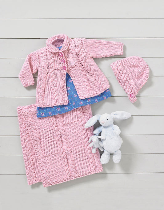 Knitting Pattern 5188 - BABY GIRLS MATINEE COAT & ACCESSORIES IN SIRDAR NO 1 CHUNKY