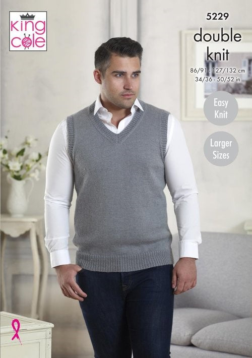 Knitting Pattern 5229 - Mens V Neck Waistcoat and Tank Top